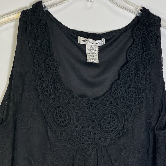 Ultra Pink Women’s Black Lace Sleeveless Tank Top Blouse 1X Plus Size - Picture 1 of 8